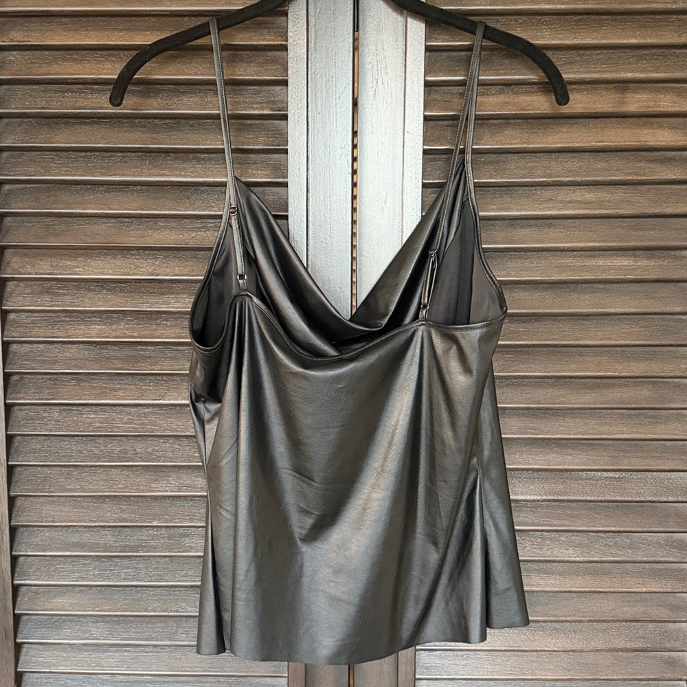 Ramy Brook Black Faux Leather Draped Cami - Picture 2 of 3
